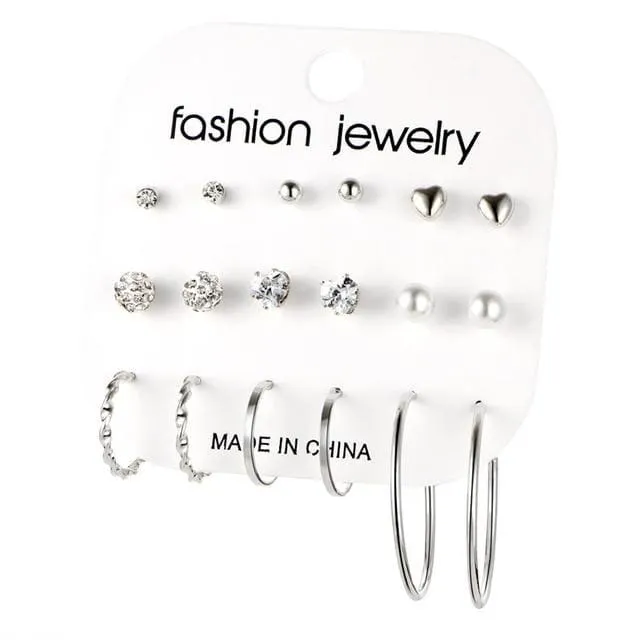 12 Pairs/Set Mixed Stud Earrings For Women