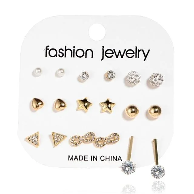 12 Pairs/Set Mixed Stud Earrings For Women