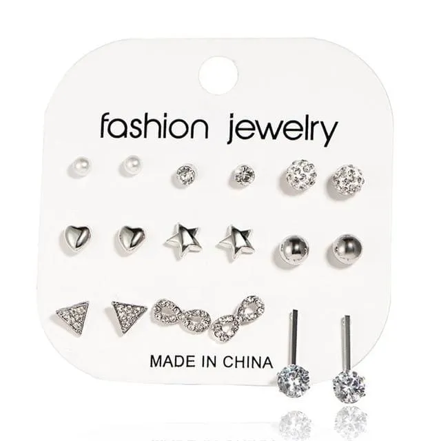 12 Pairs/Set Mixed Stud Earrings For Women