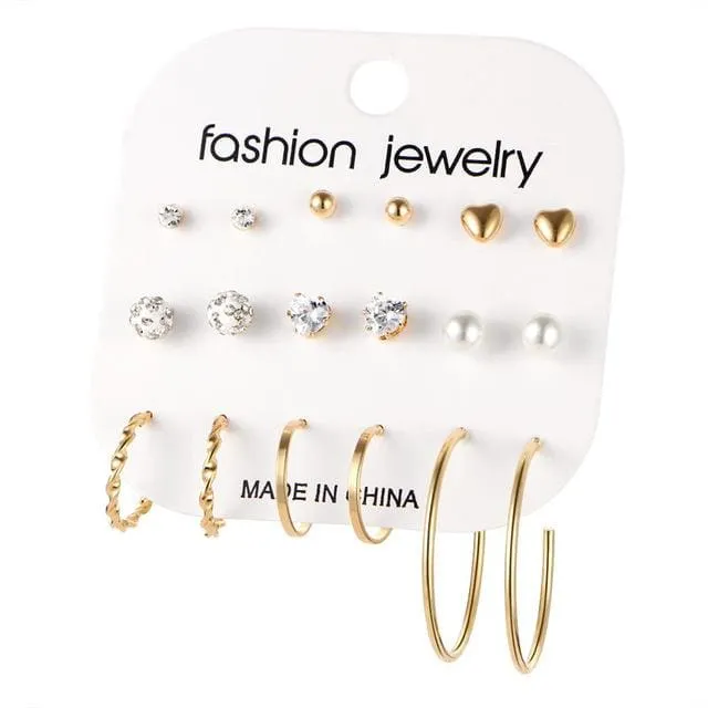 12 Pairs/Set Mixed Stud Earrings For Women