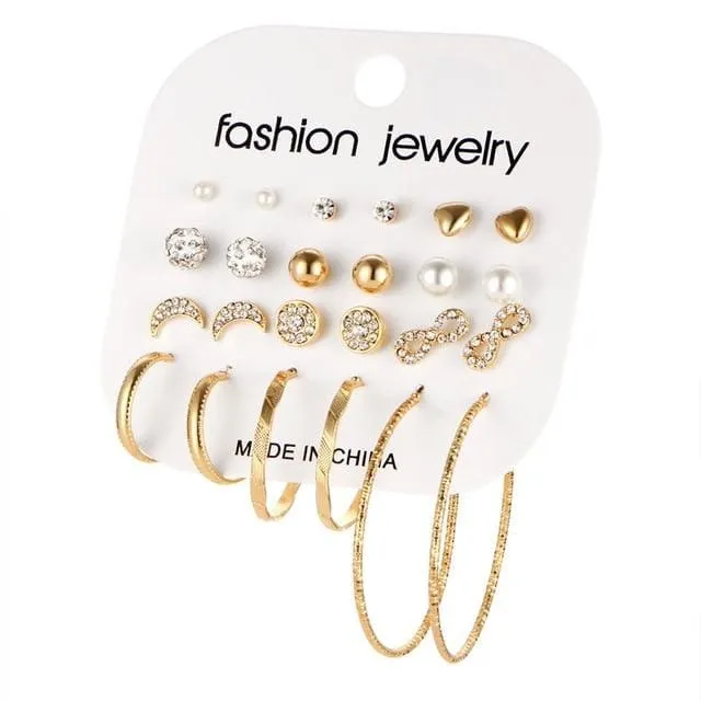 12 Pairs/Set Mixed Stud Earrings For Women