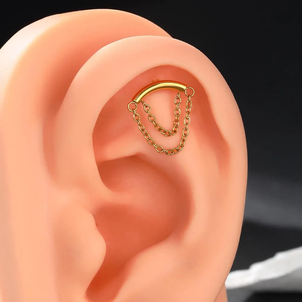 16G Double Chain Flat Back Internally Threaded Cartilage Studs