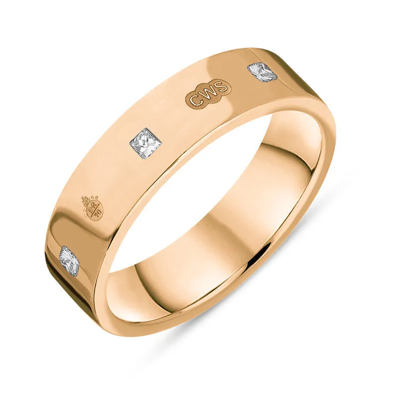 18ct Rose Gold 0.24ct Diamond Queen's Jubilee Hallmark Princess Cut 5mm Ring