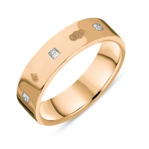 18ct Rose Gold 0.24ct Diamond Queen's Jubilee Hallmark Princess Cut 5mm Ring