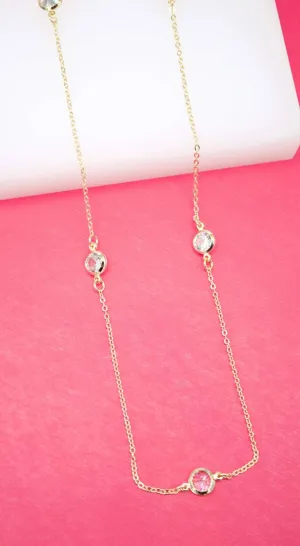 18k Gold Filled Necklace With Round Clear Stones