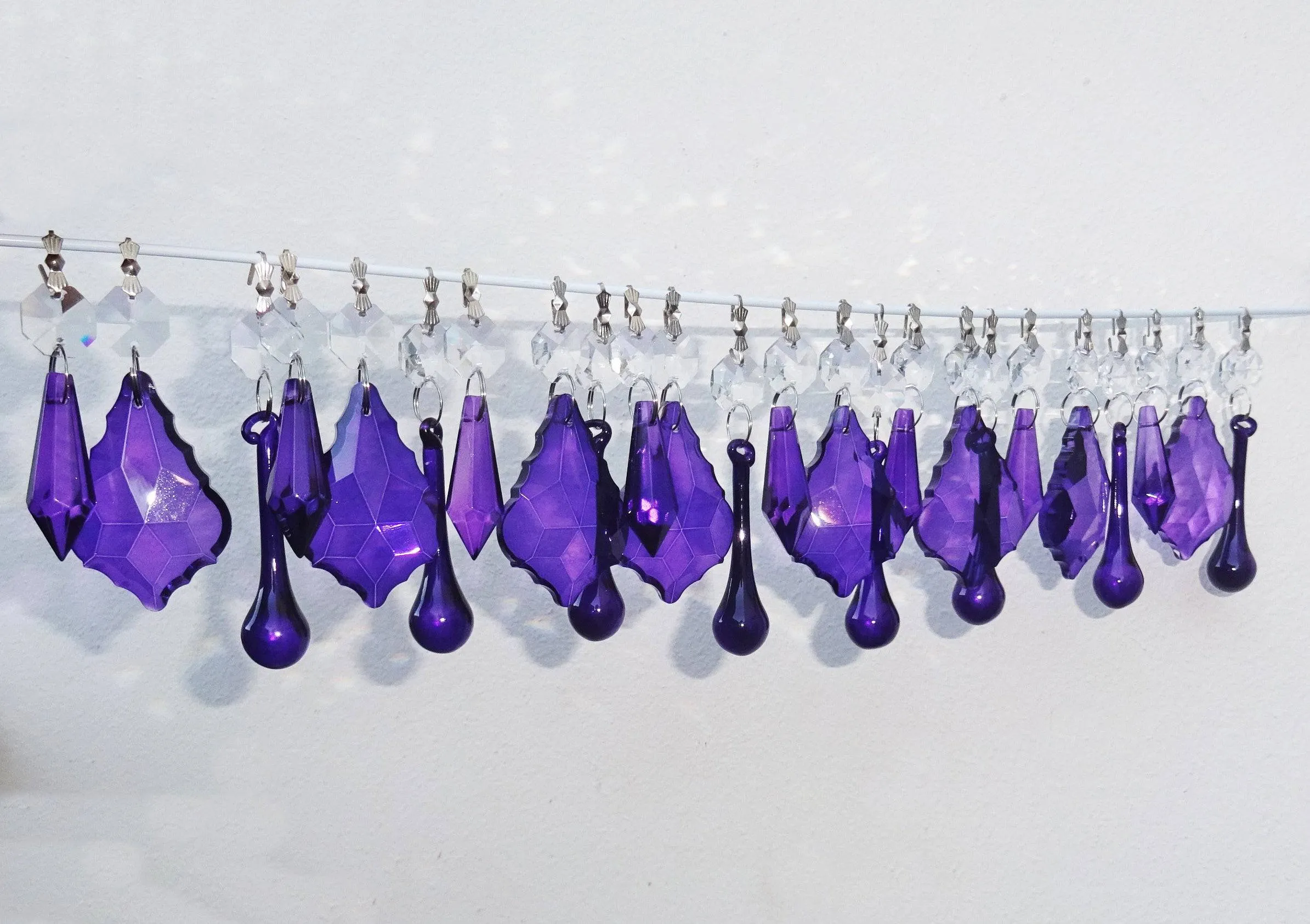 24 Purple Chandelier Drops Crystals Beads Cut Glass Droplets Lamp Light Parts Prisms