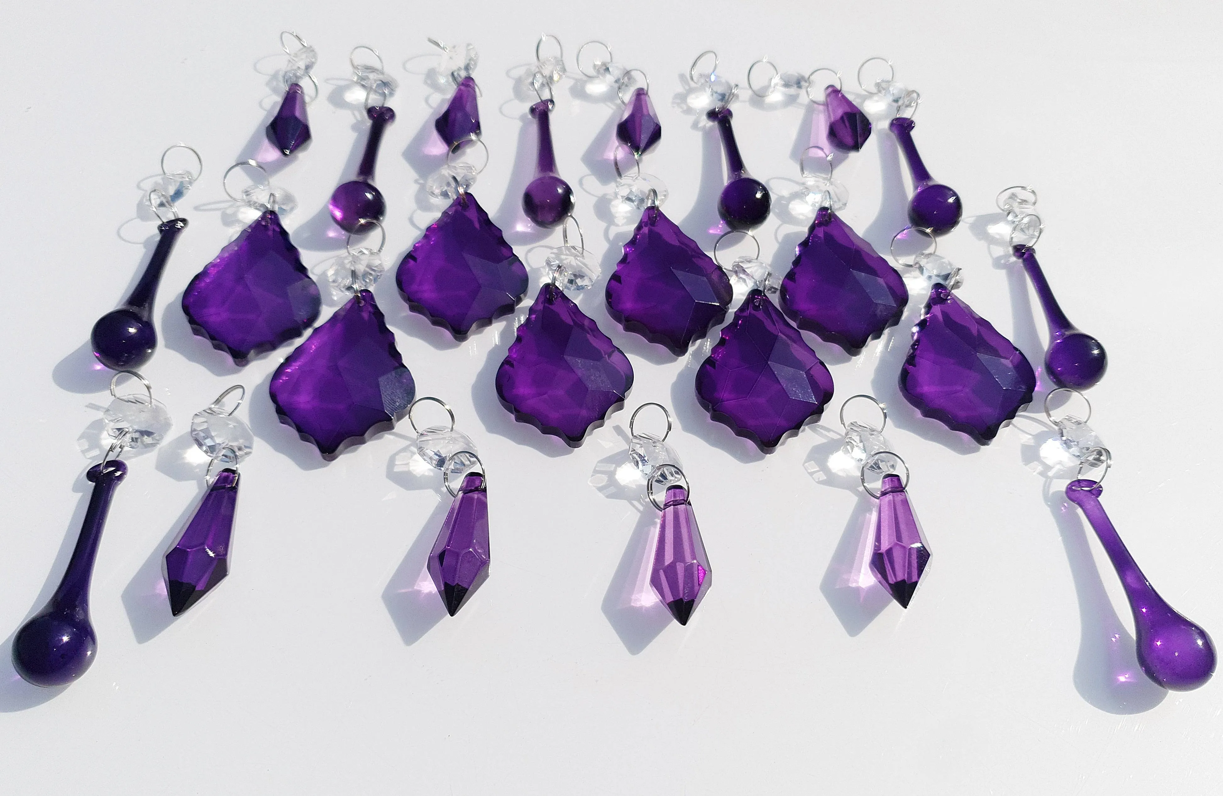 24 Purple Chandelier Drops Crystals Beads Cut Glass Droplets Lamp Light Parts Prisms