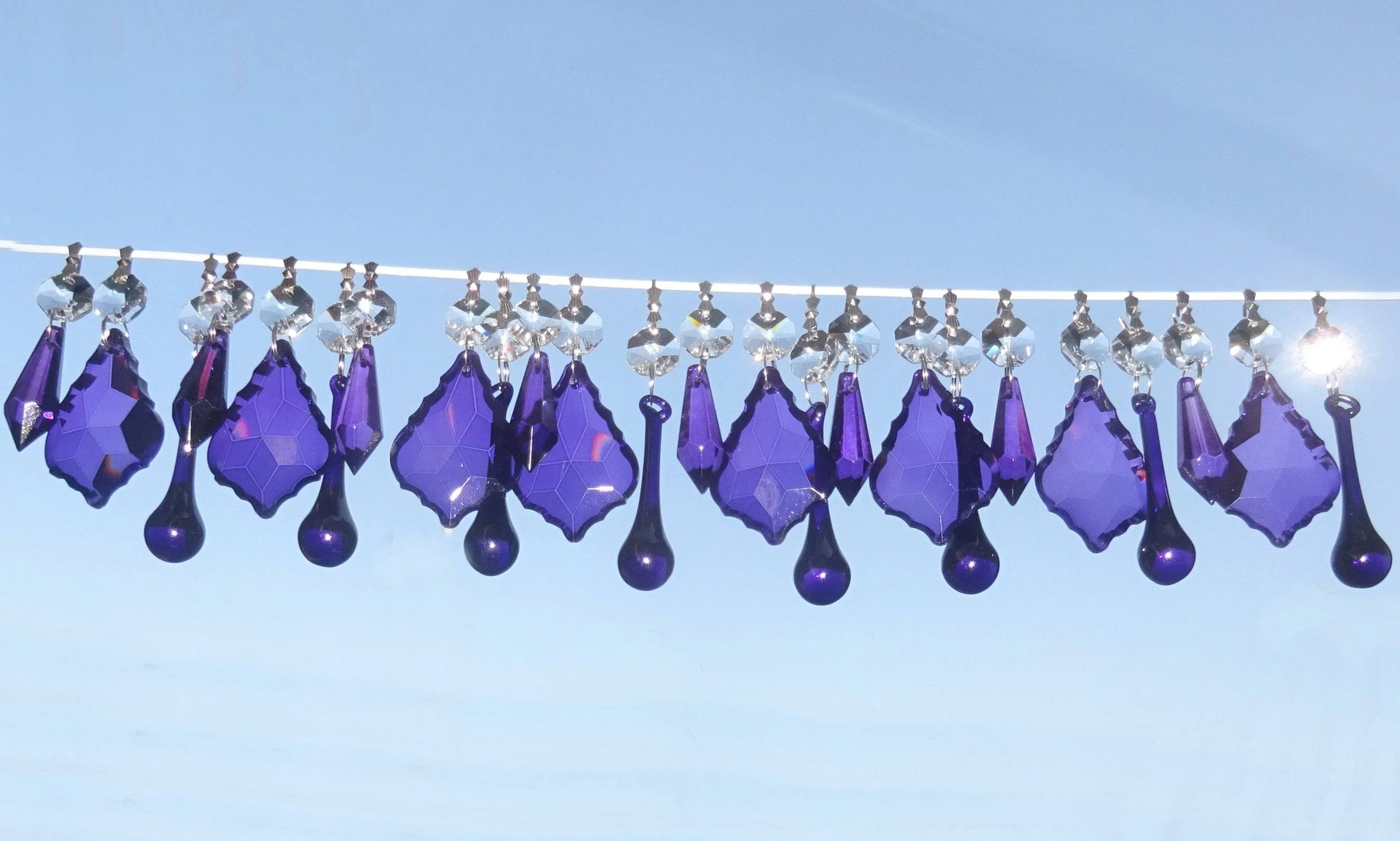 24 Purple Chandelier Drops Crystals Beads Cut Glass Droplets Lamp Light Parts Prisms