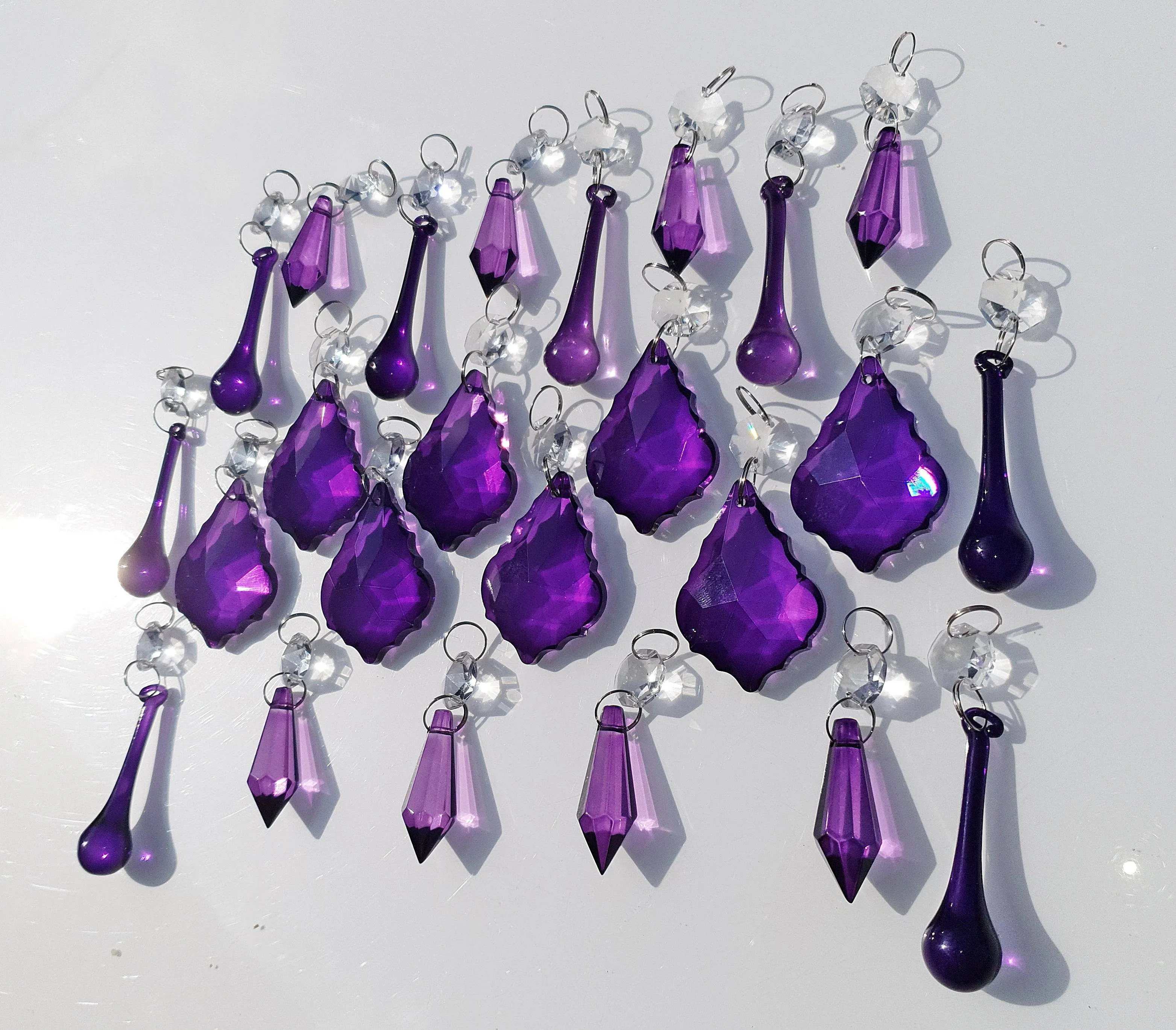 24 Purple Chandelier Drops Crystals Beads Cut Glass Droplets Lamp Light Parts Prisms