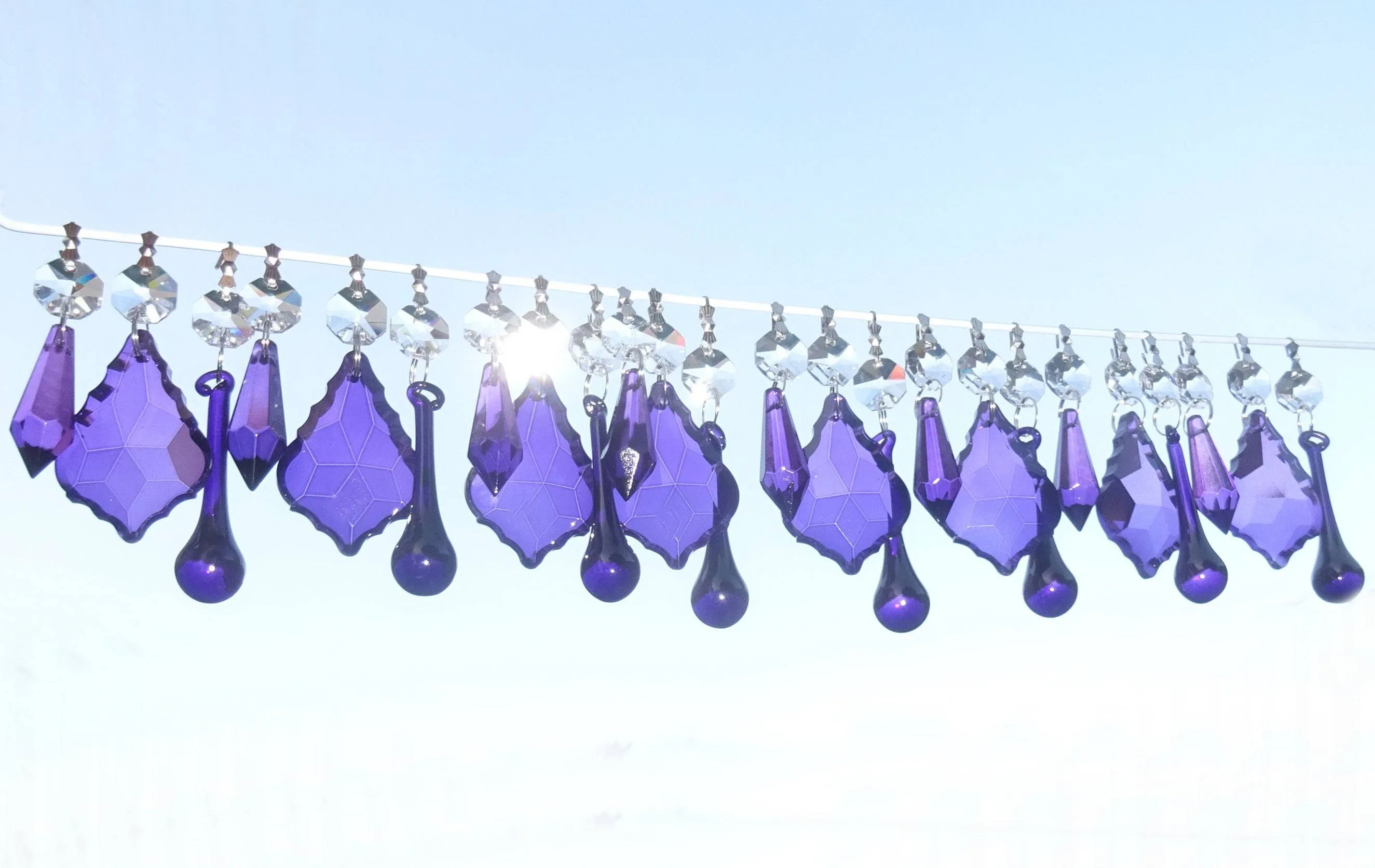 24 Purple Chandelier Drops Crystals Beads Cut Glass Droplets Lamp Light Parts Prisms