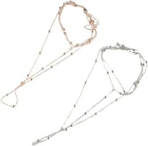 2Pcs Multilayer Mesh Tassel Alloy Anklet Chain, Layered Foot Jewelry Alloy Foot Chain Charm Anklet Bracelet