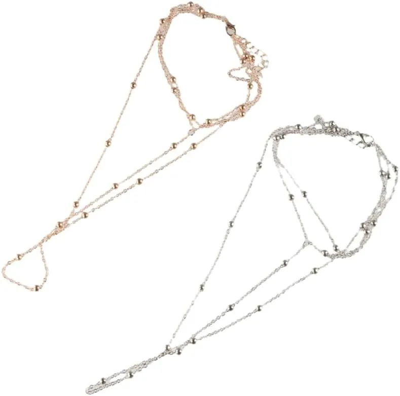 2Pcs Multilayer Mesh Tassel Alloy Anklet Chain, Layered Foot Jewelry Alloy Foot Chain Charm Anklet Bracelet