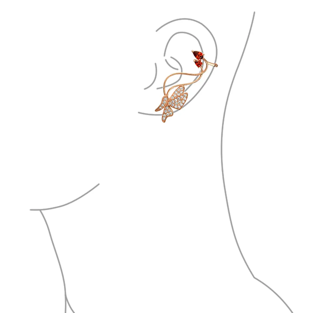 3D Wire Reddish Pink Cubic Zirconia Butterfly Ear Cuff Cartilage Earrings Rose Gold