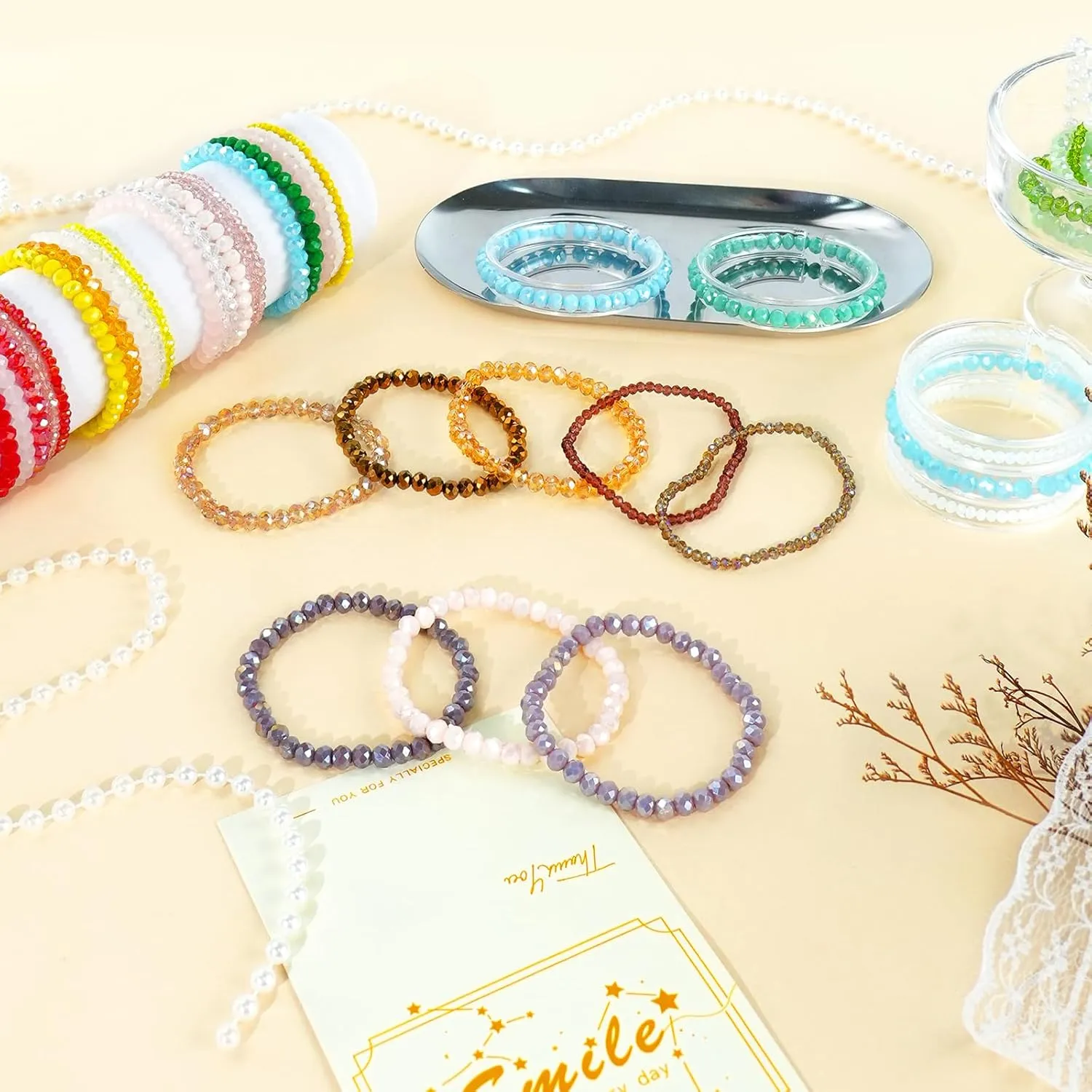 5pcs Crystal Beaded Bracelet Bulk for Women Multi Layer Stacking Bracelets(dark black)