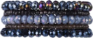 5pcs Crystal Beaded Bracelet Bulk for Women Multi Layer Stacking Bracelets(dark black)