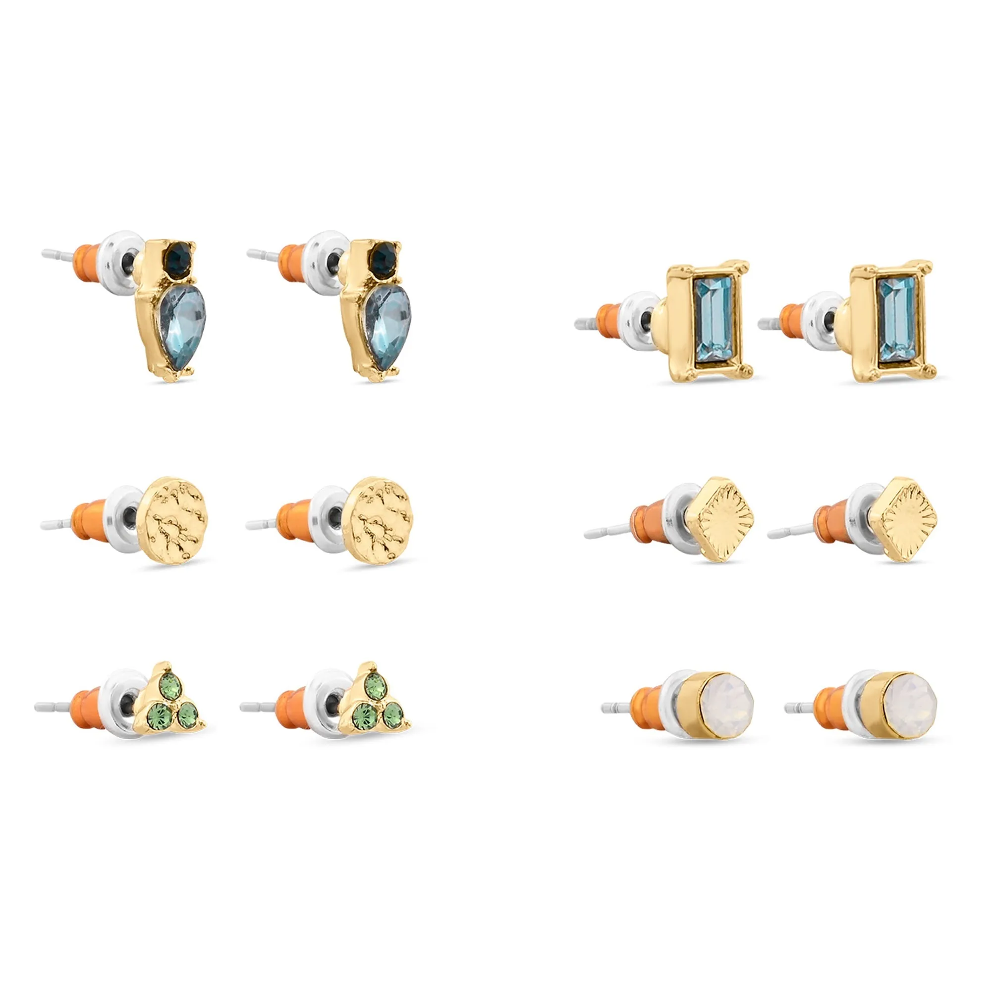 Accessorize London Women Multi Gemstone Stud Earrings Set Of 6
