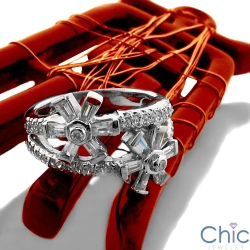 Anniversary 1.5 Ct Baguette Ct Round Flowers Cubic Zirconia Cz Ring