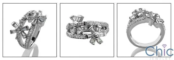 Anniversary 1.5 Ct Baguette Ct Round Flowers Cubic Zirconia Cz Ring