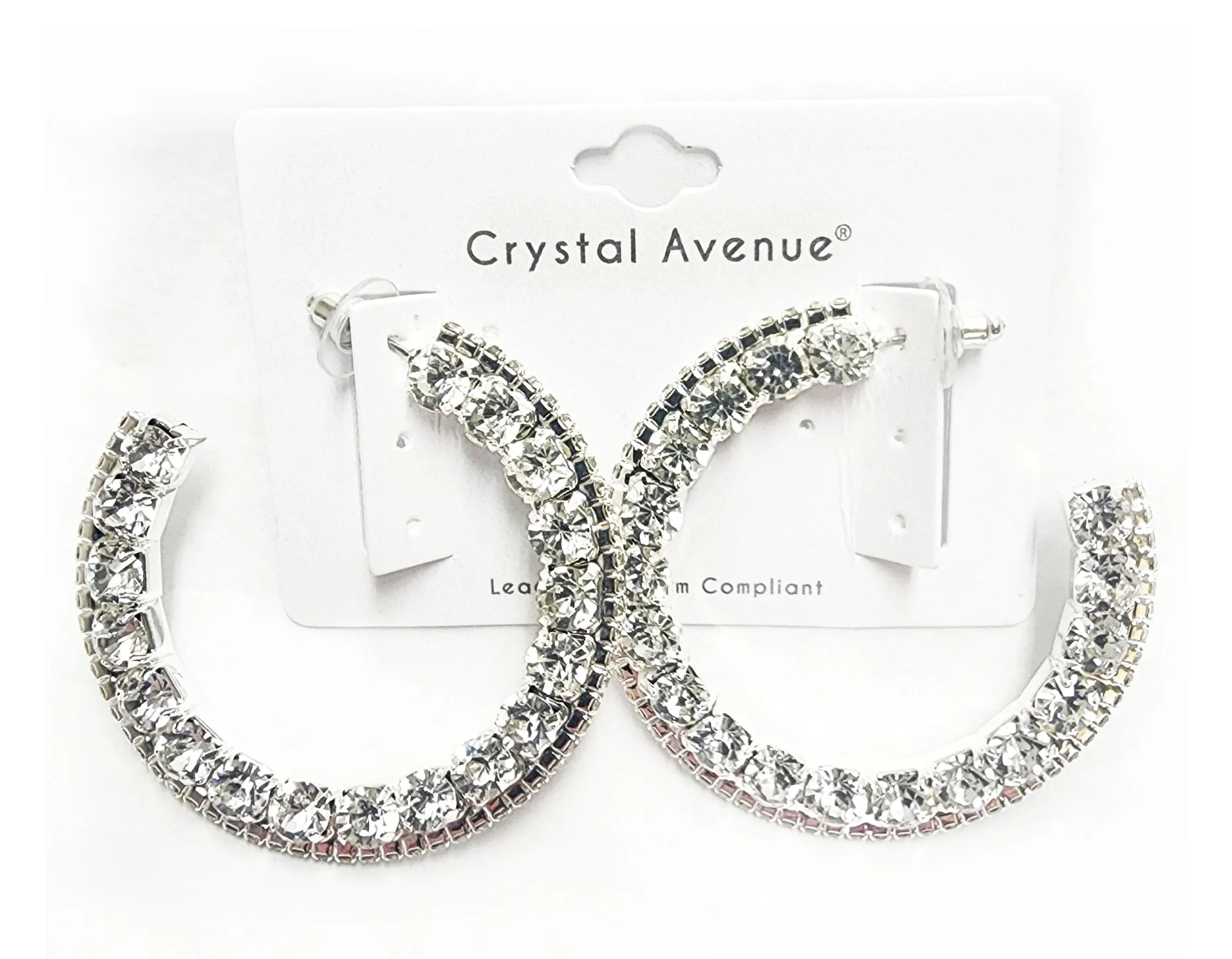 Big Rhinestone Crystal Half Hoop Earrings  - Post