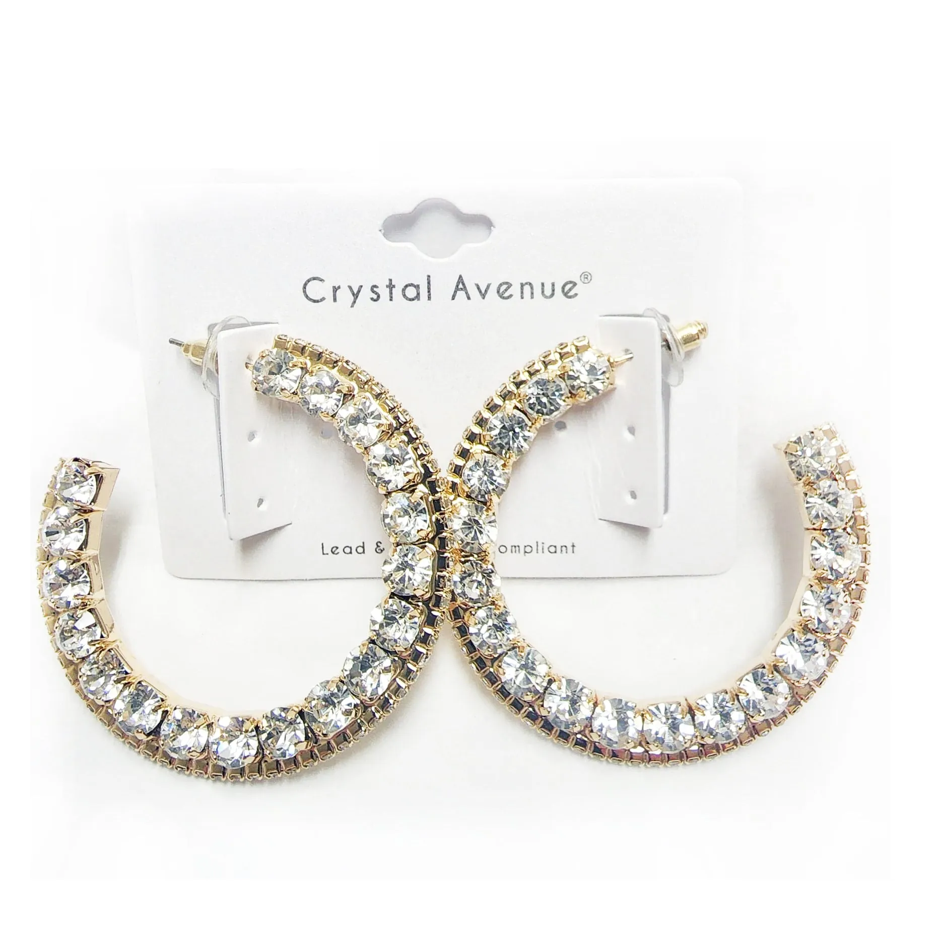 Big Rhinestone Crystal Half Hoop Earrings  - Post