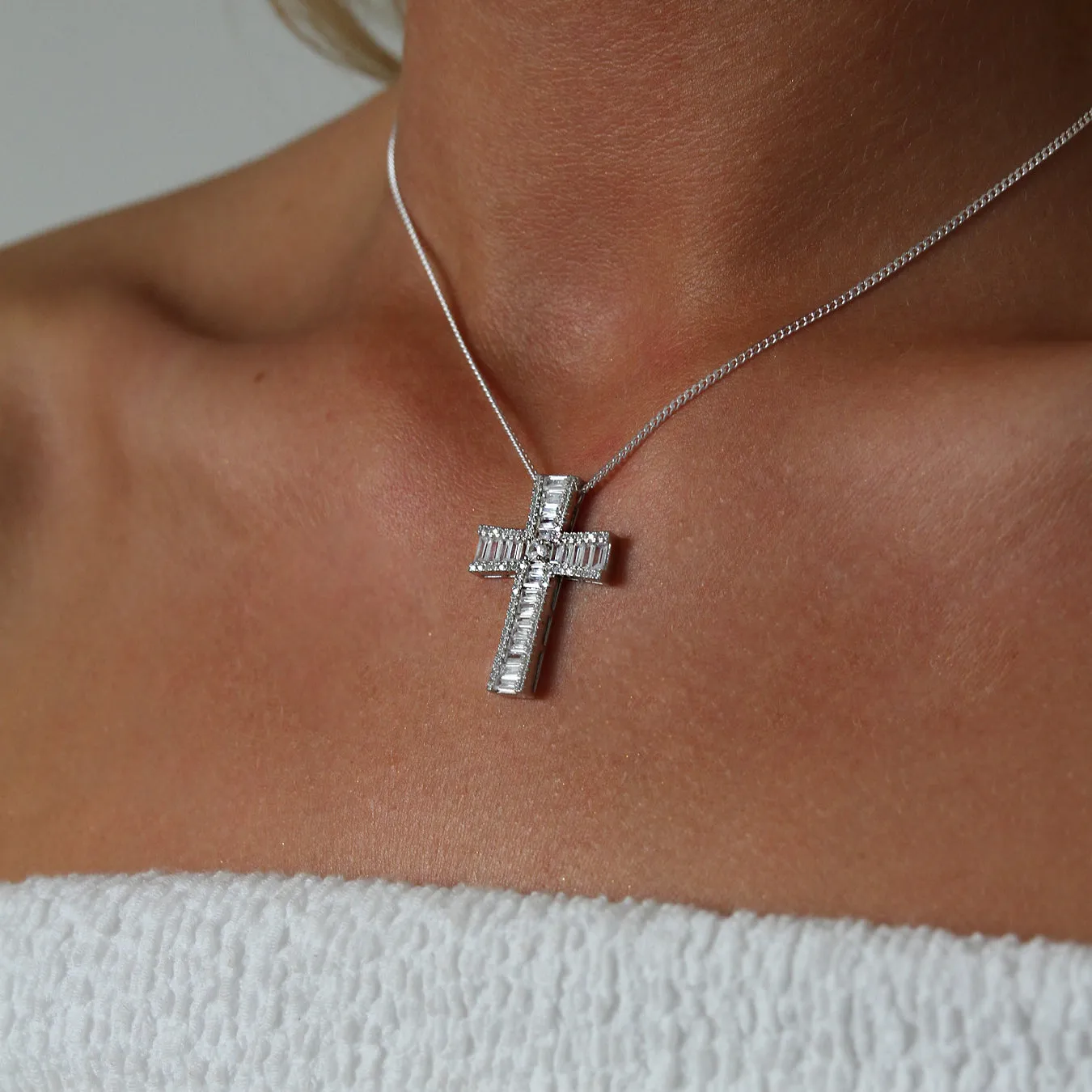 Cathedral Cross with CZ Stones - Sterling Silver