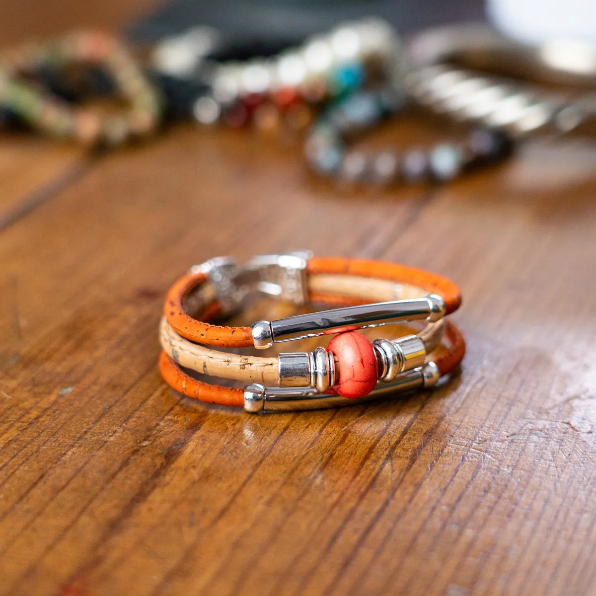 Colorful cork thread and ceramic beads with tube handmade women's bracelet DBR-020-MIX-5