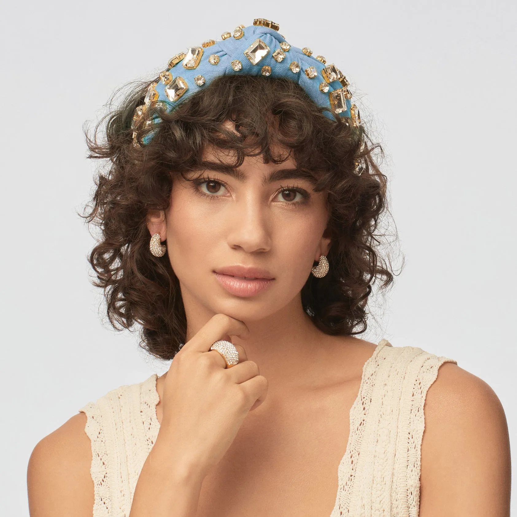 CRYSTAL PAVE DOME MINI HOOP EARRINGS