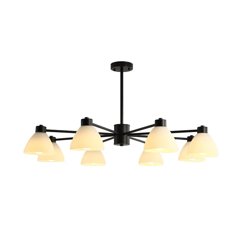 Dining Room Chandelier Lamp, Modern Style Black Finish with White Glass Shade, 6/8/12 Heads