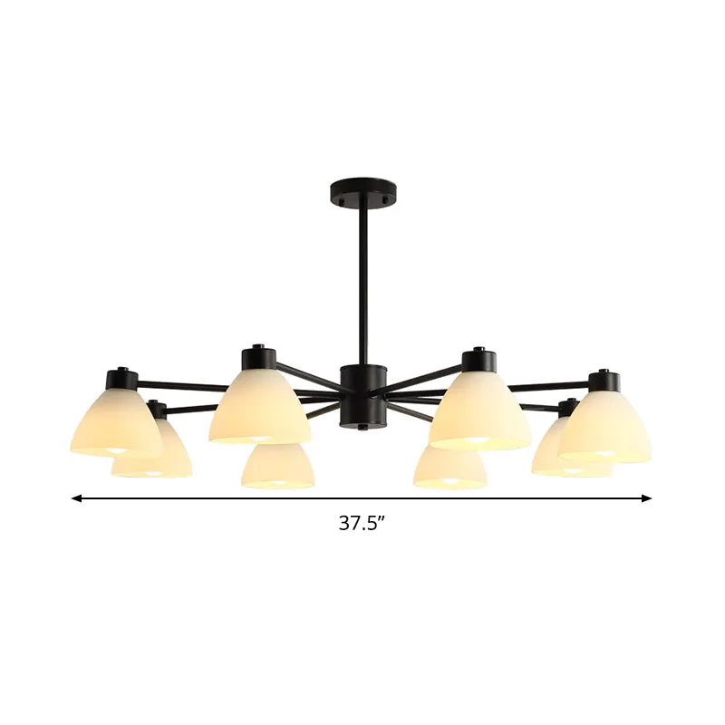 Dining Room Chandelier Lamp, Modern Style Black Finish with White Glass Shade, 6/8/12 Heads