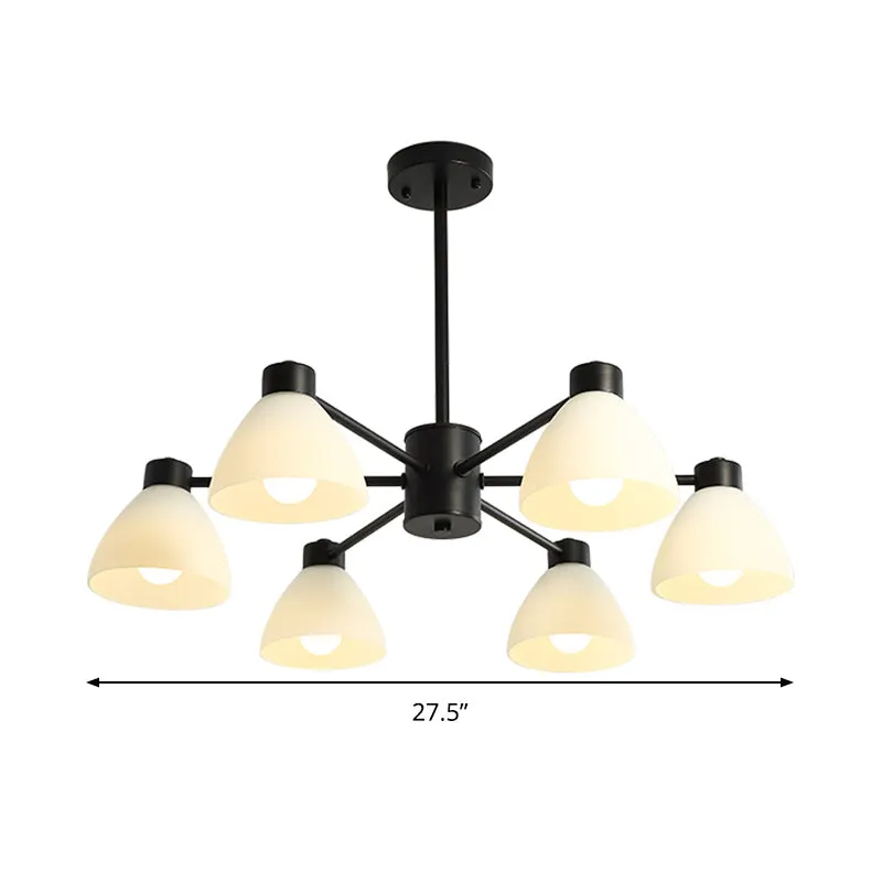 Dining Room Chandelier Lamp, Modern Style Black Finish with White Glass Shade, 6/8/12 Heads