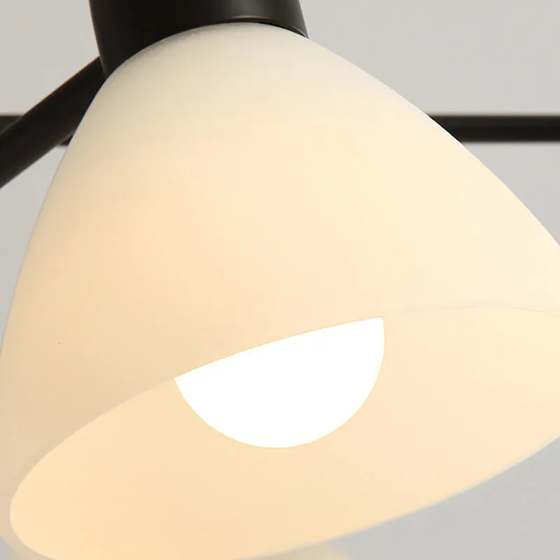 Dining Room Chandelier Lamp, Modern Style Black Finish with White Glass Shade, 6/8/12 Heads