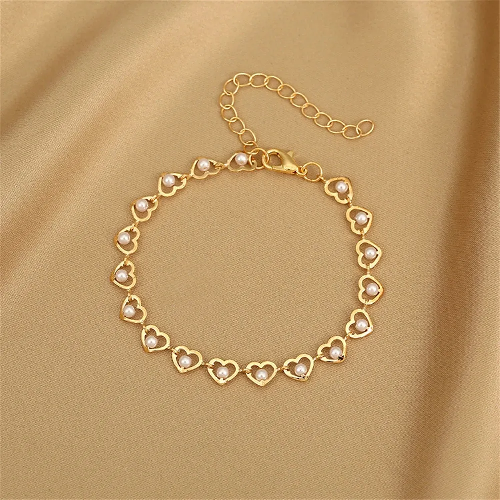 Elegant Colorful Love Heart Link Chain Bracelets For Women Girls New Fashion Butterfly Star Beaded Pendant Bracelet Wristbands