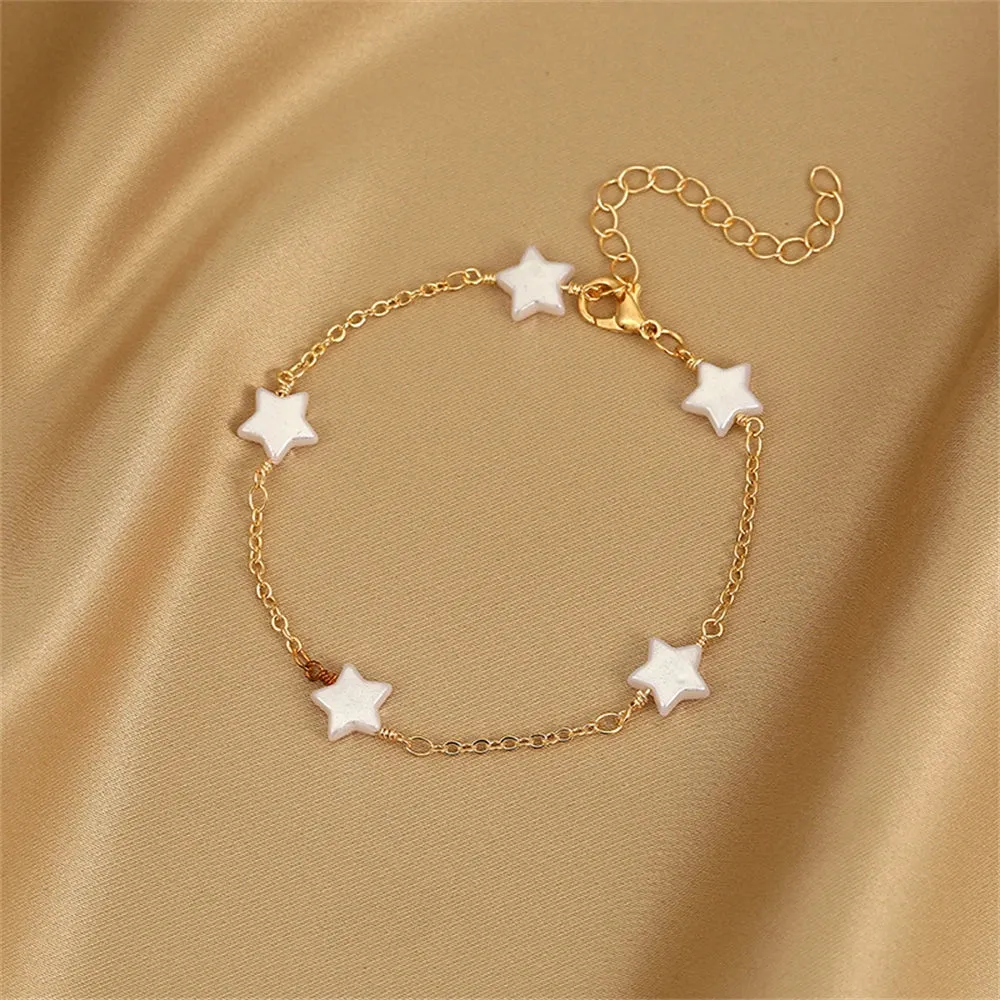 Elegant Colorful Love Heart Link Chain Bracelets For Women Girls New Fashion Butterfly Star Beaded Pendant Bracelet Wristbands