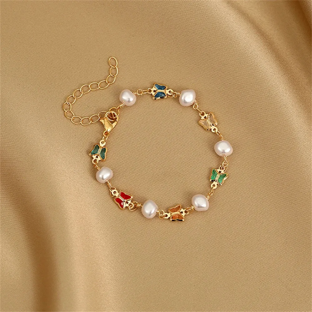 Elegant Colorful Love Heart Link Chain Bracelets For Women Girls New Fashion Butterfly Star Beaded Pendant Bracelet Wristbands