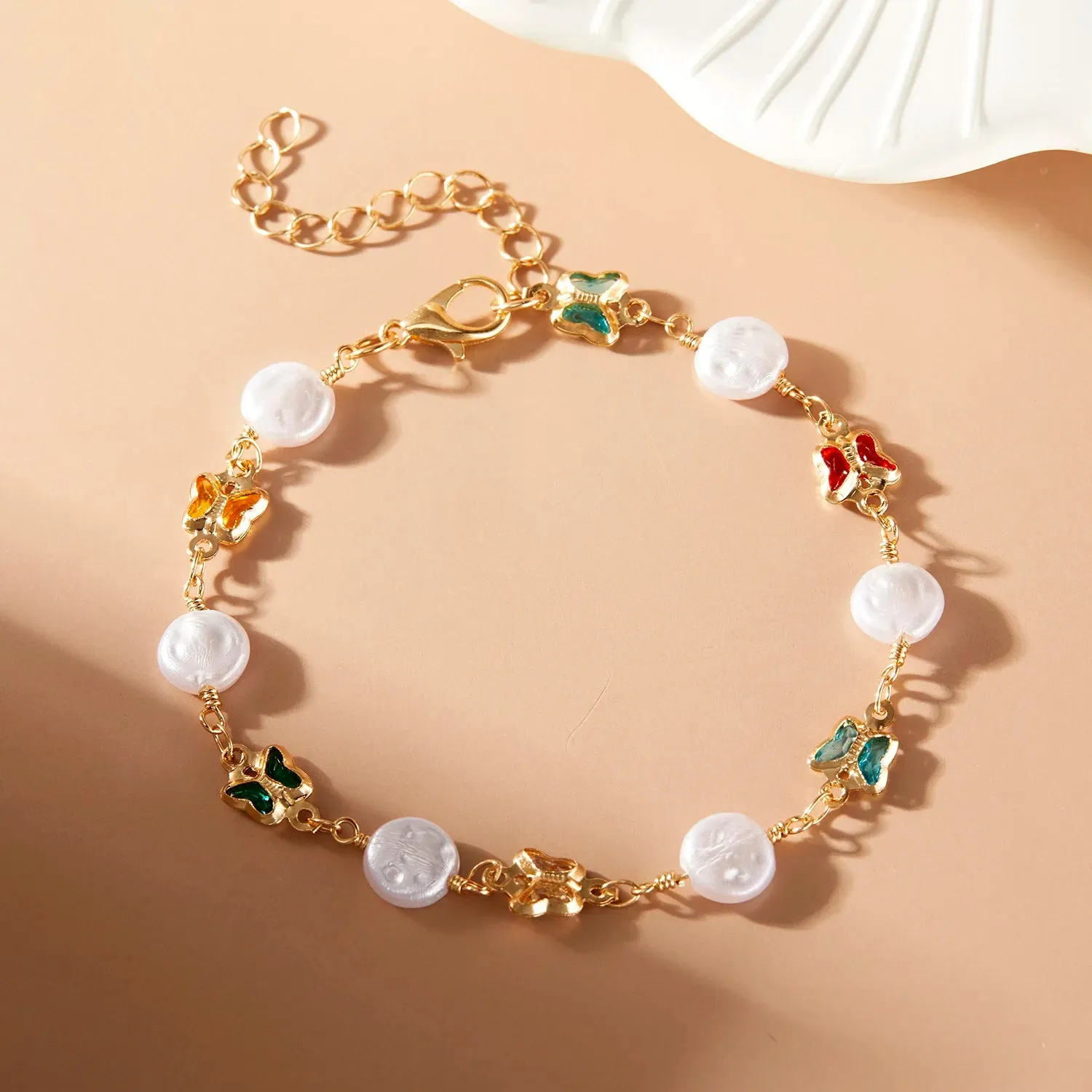 Elegant Colorful Love Heart Link Chain Bracelets For Women Girls New Fashion Butterfly Star Beaded Pendant Bracelet Wristbands
