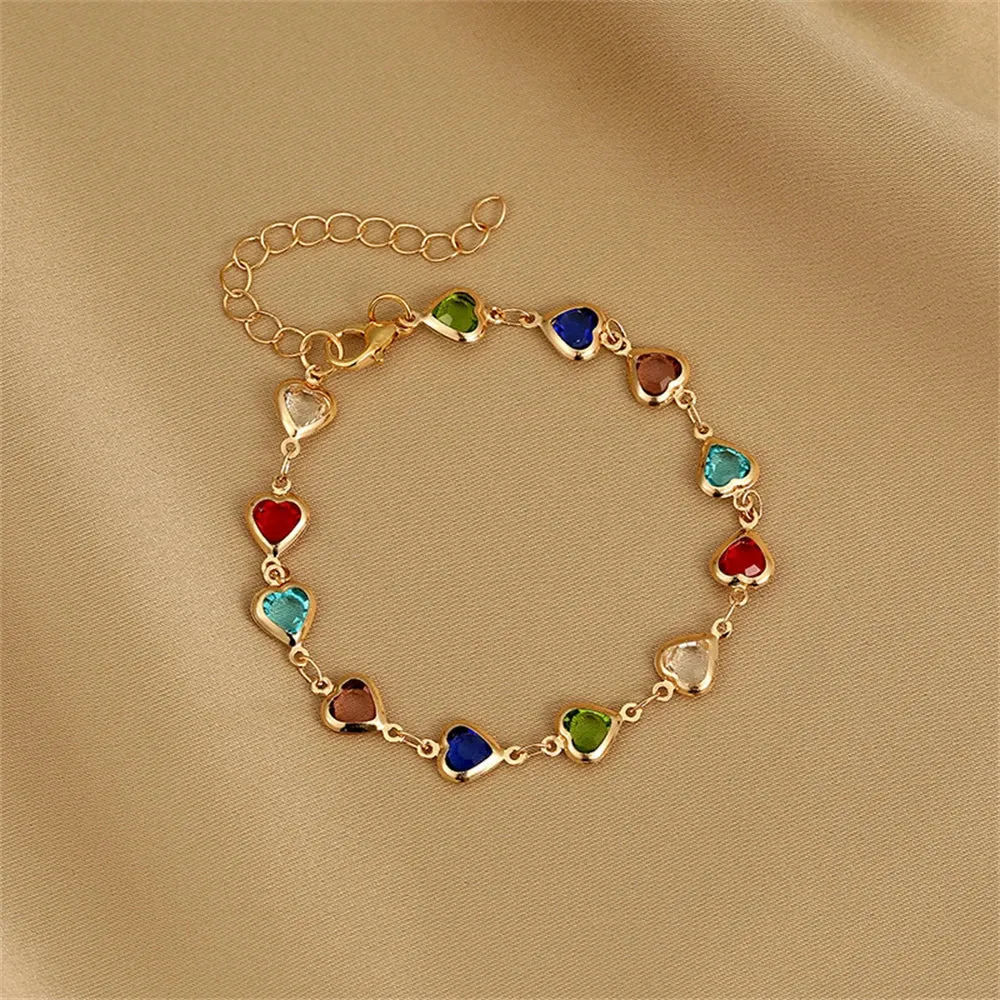 Elegant Colorful Love Heart Link Chain Bracelets For Women Girls New Fashion Butterfly Star Beaded Pendant Bracelet Wristbands