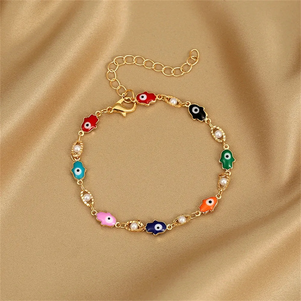 Elegant Colorful Love Heart Link Chain Bracelets For Women Girls New Fashion Butterfly Star Beaded Pendant Bracelet Wristbands