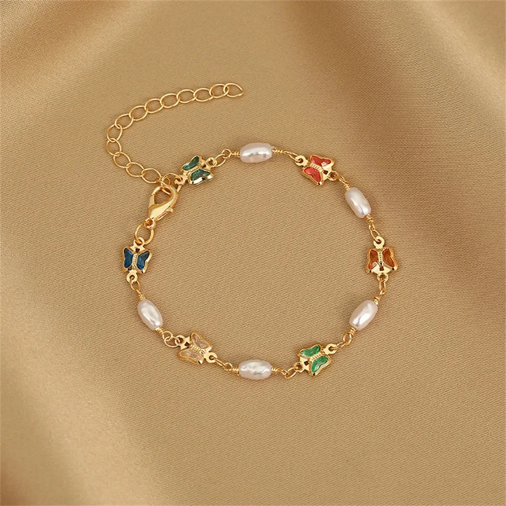 Elegant Colorful Love Heart Link Chain Bracelets For Women Girls New Fashion Butterfly Star Beaded Pendant Bracelet Wristbands