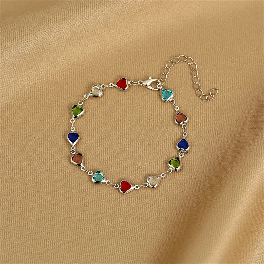 Elegant Colorful Love Heart Link Chain Bracelets For Women Girls New Fashion Butterfly Star Beaded Pendant Bracelet Wristbands