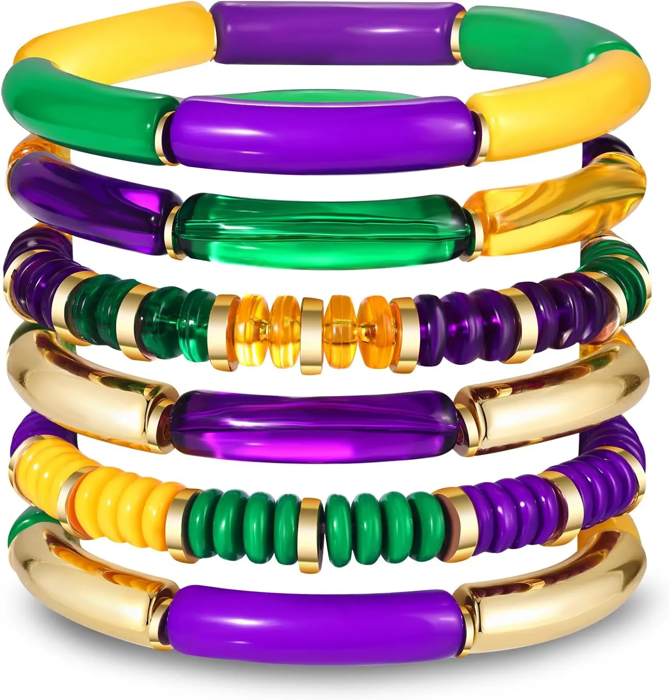 FAERLIIRY Mardi Gras Beaded Bracelets for Women Heishi Stretch Bracelets Mask Fleur De Lis Charm Bracelets Carnival Holiday Preppy Bracelets Jewelry