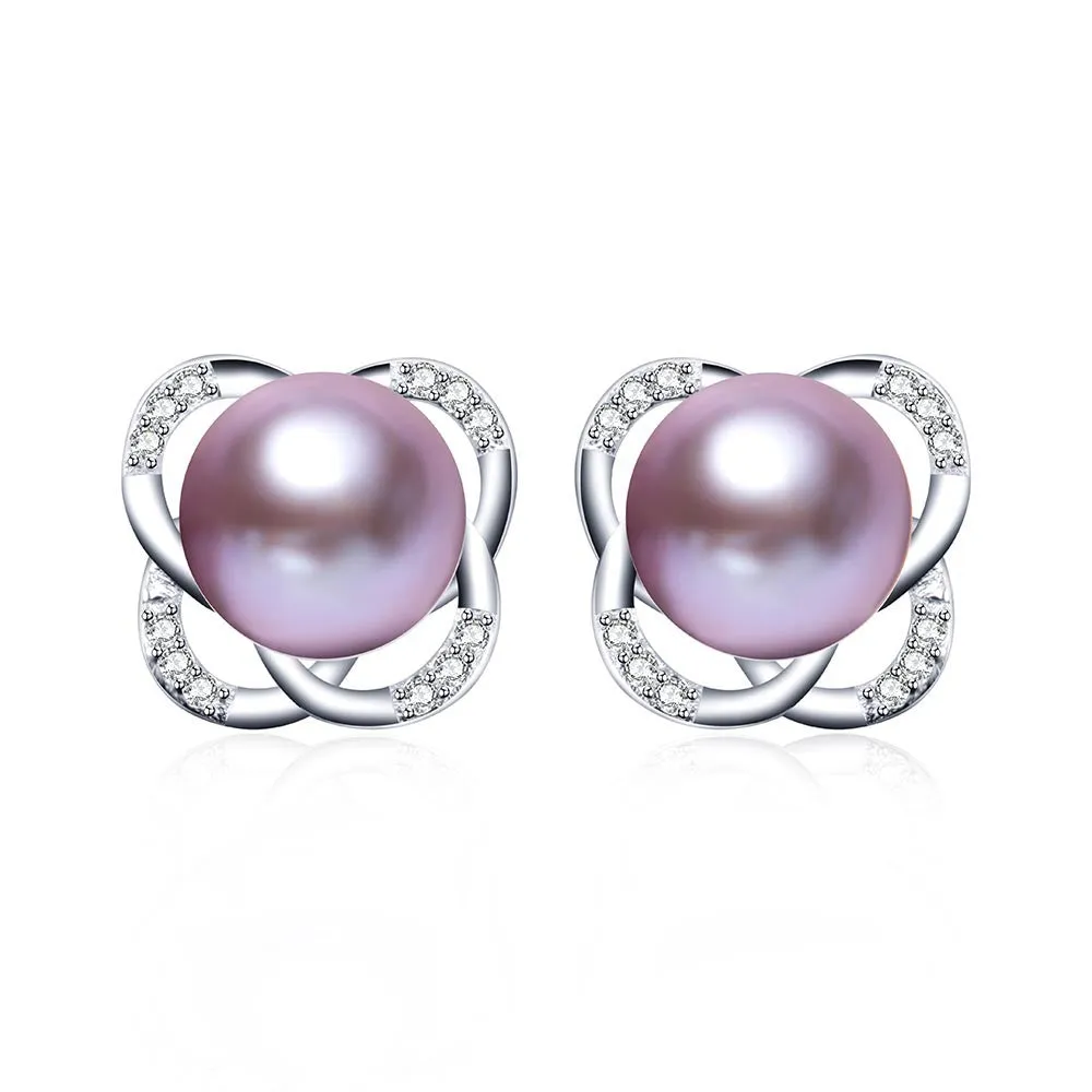 Fashion pink pearl earrings for women summer style sterling silver jewelry genuine natural freshwater pearl stud earrings