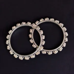 German Silver Elephant Bangles for Girls, Silver