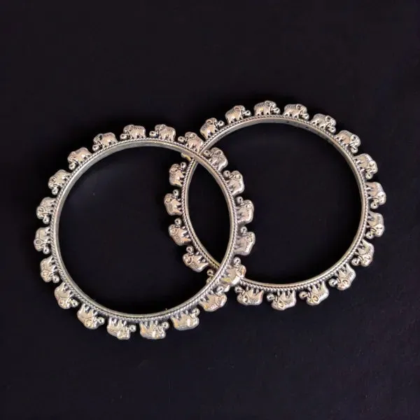 German Silver Elephant Bangles for Girls, Silver