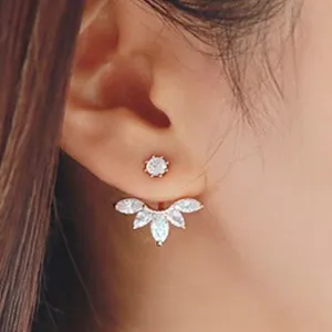 Gold and Silver Plated Leave Crystal Stud Earrings