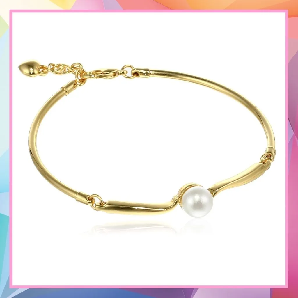 Gold Plated Single Pearl Studded Bracelet