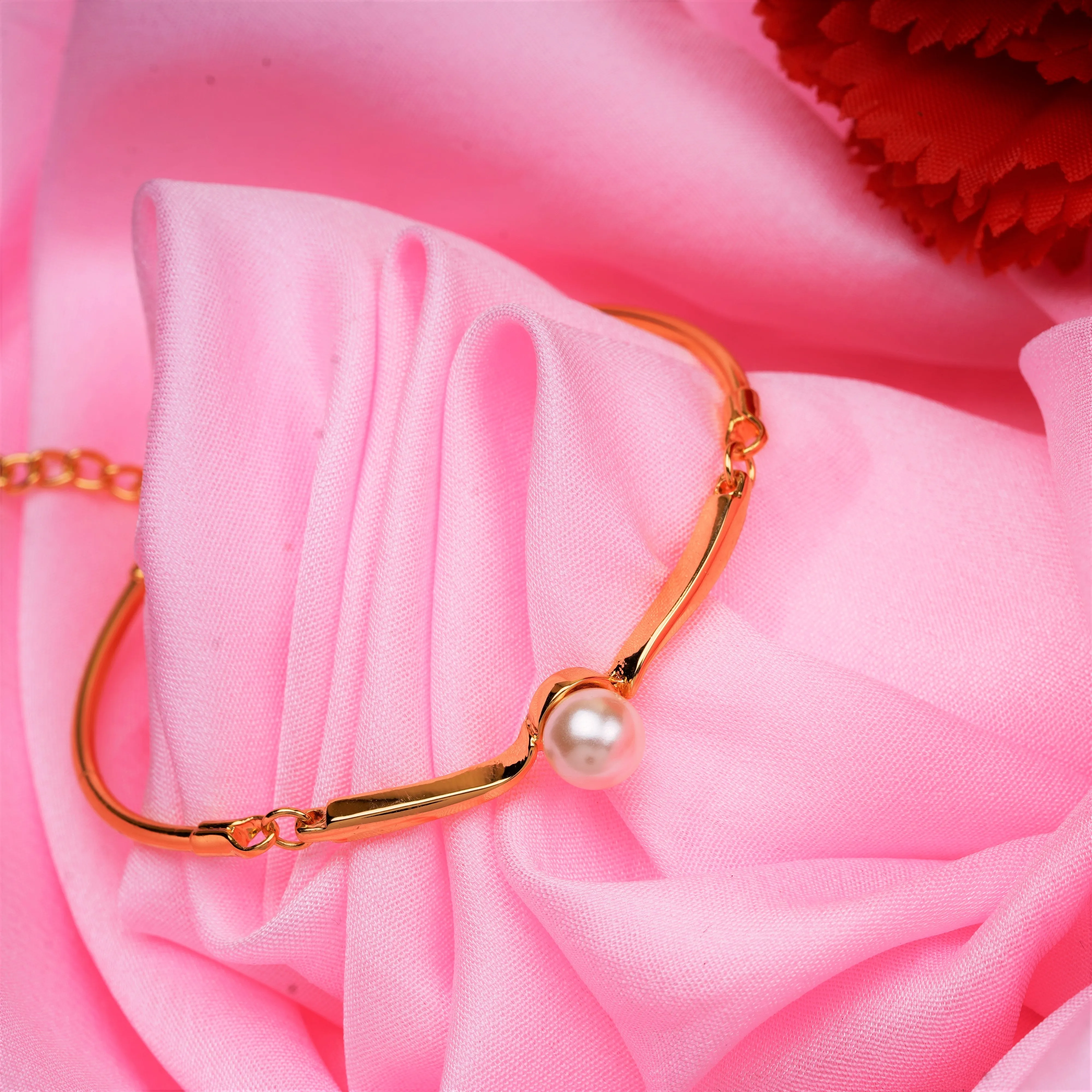 Gold Plated Single Pearl Studded Bracelet