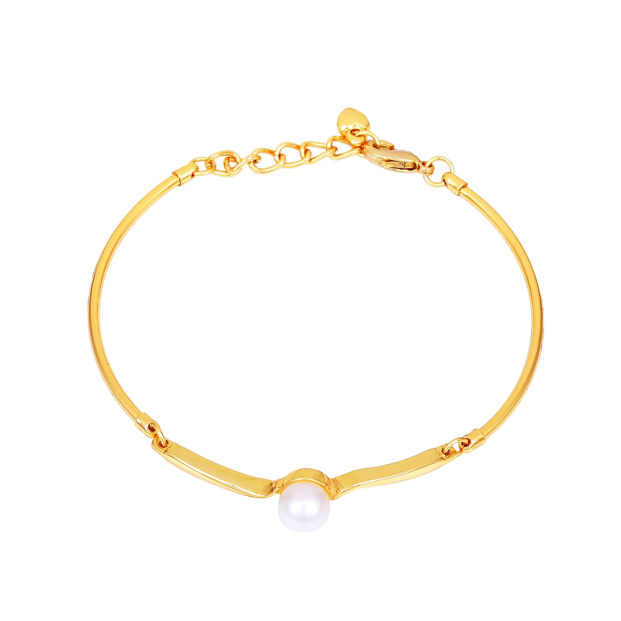 Gold Plated Single Pearl Studded Bracelet