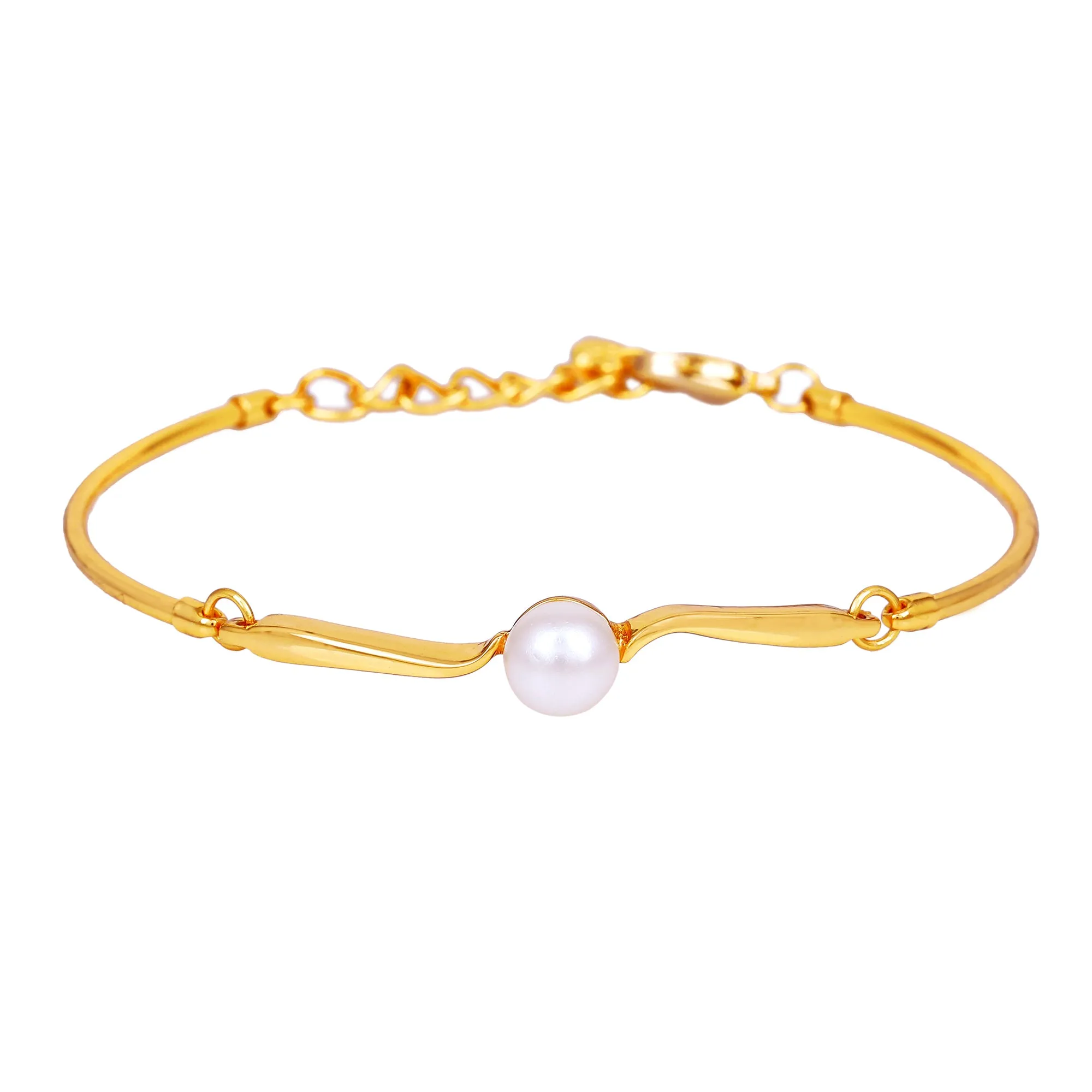 Gold Plated Single Pearl Studded Bracelet