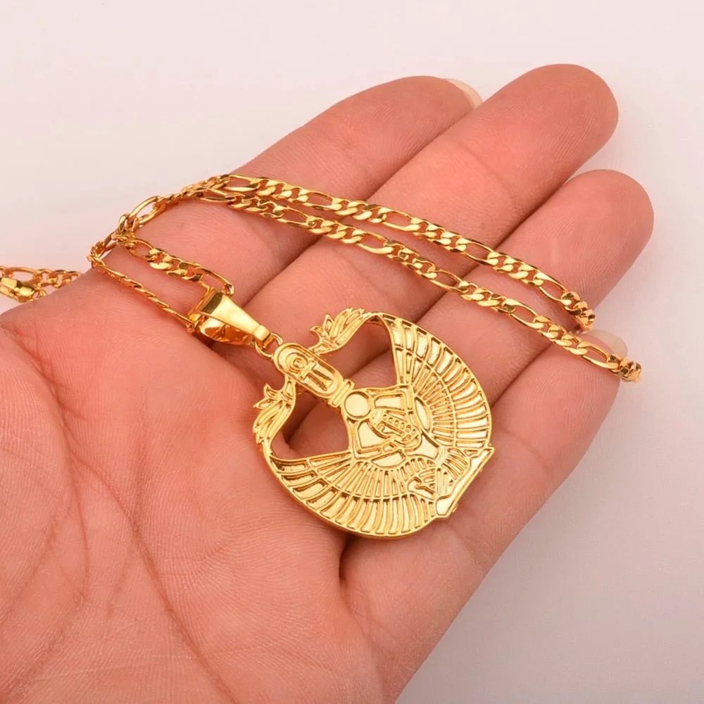 Golden Egyptian Ankh Cross Goddess Pendant Necklaces