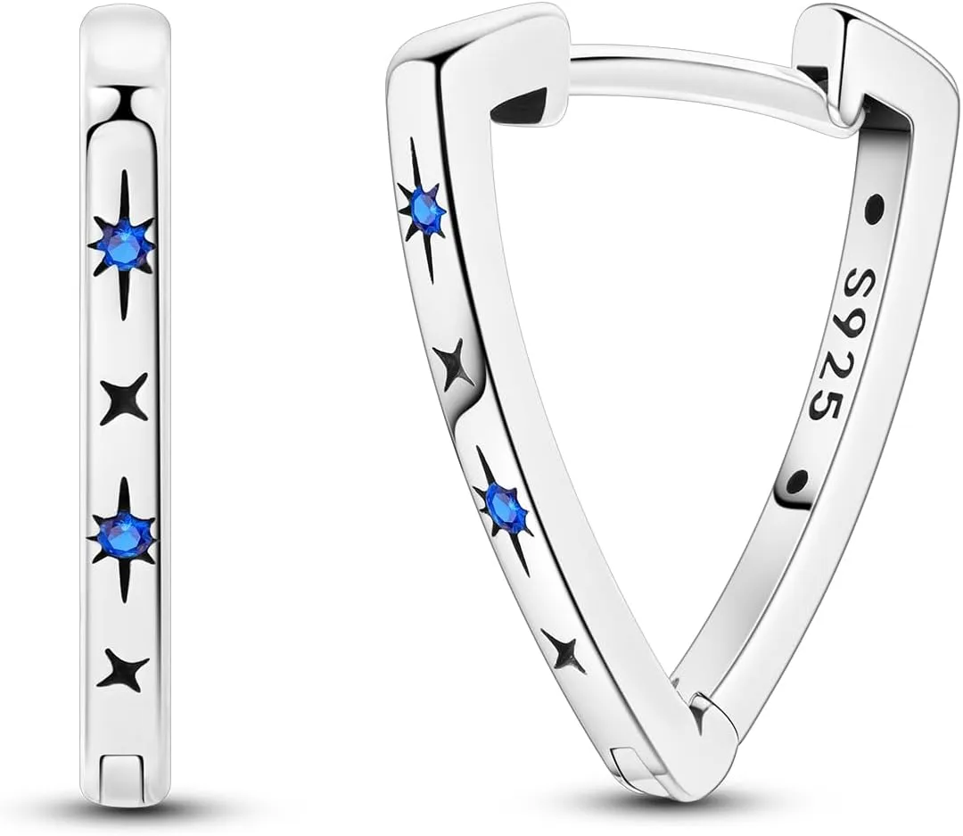 Hapour Sterling Silver Cubic Zirconia Hoop Earrings for Women Teen, Hypoallergenic Rhinestone Earrings Sparkly Crystal Moon Star Hoops